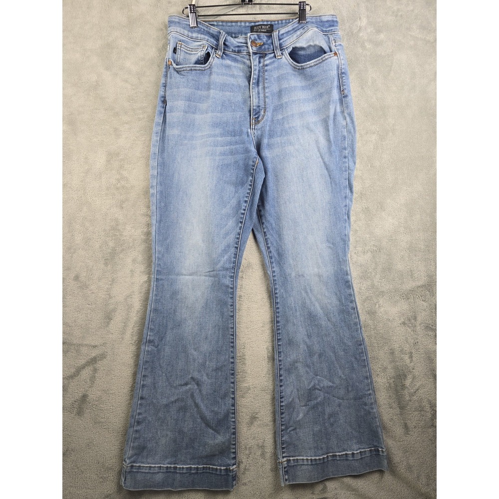 Judy Blue Trouser Flare Jeans Womens 14W Mid Rise Wide Leg Boho Stretch Cowgirl